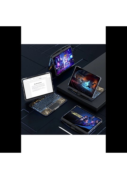 JP12.9 iPad Pro 12.9 (2022) Kılıf Vales Dönen Ledli Klavyeli Tablet Kılıfı - Siyah fırsatları