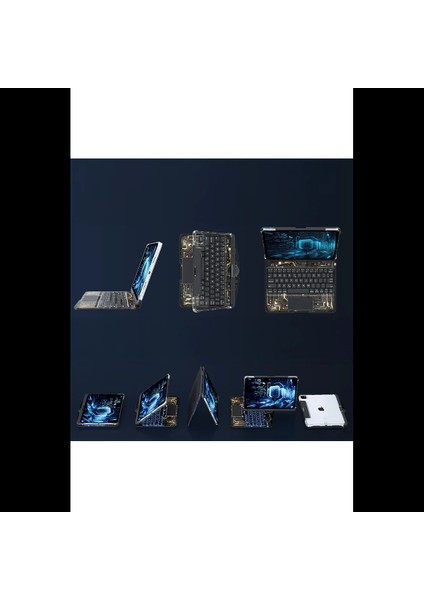 JP12.9 iPad Pro 12.9 (2022) Kılıf Vales Dönen Ledli Klavyeli Tablet Kılıfı - Siyah