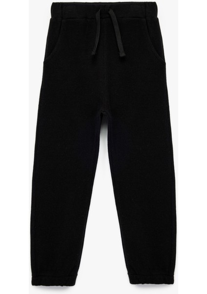 Pamuklu Waffle Dokulu Beli Bağcıklı Jogger Eşofman Altı