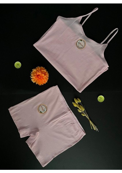 Kadın Atlet - Şort Boxer 2'li Set Pembe Takım