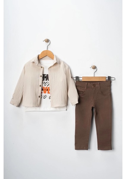 Erkek Çocuk Kolu Ayarlanabilir Gömlekli Pantolonlu Tişörtlü Üçlü Takım