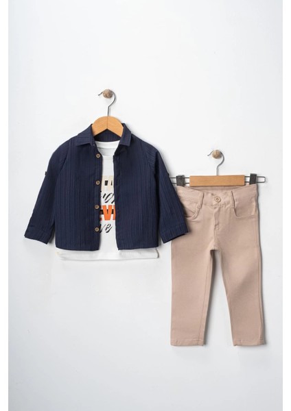 Erkek Çocuk Kolu Ayarlanabilir Gömlekli Pantolonlu Tişörtlü Üçlü Takım