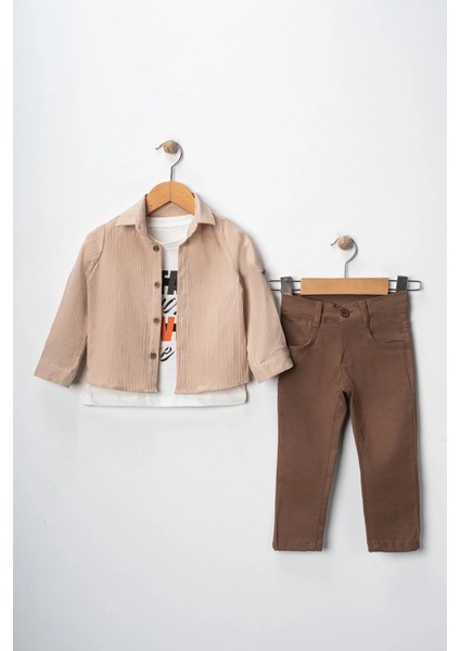 Erkek Çocuk Kolu Ayarlanabilir Gömlekli Pantolonlu Tişörtlü Üçlü Takım