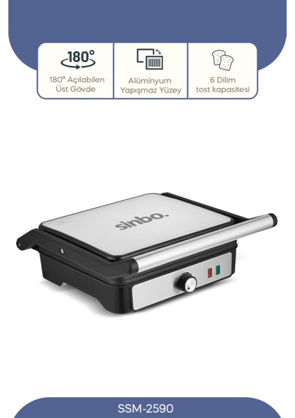 Paslanmaz Çelik Izgara ve Tost Makinesi 2000W, Gri