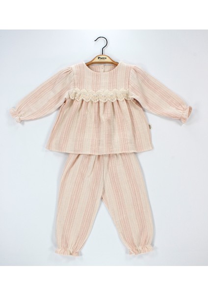 Dantel Detaylı %100 Pamuk Müslin Kumaş Bebek ve Çocuk Kız Ikili Takım fiyatları