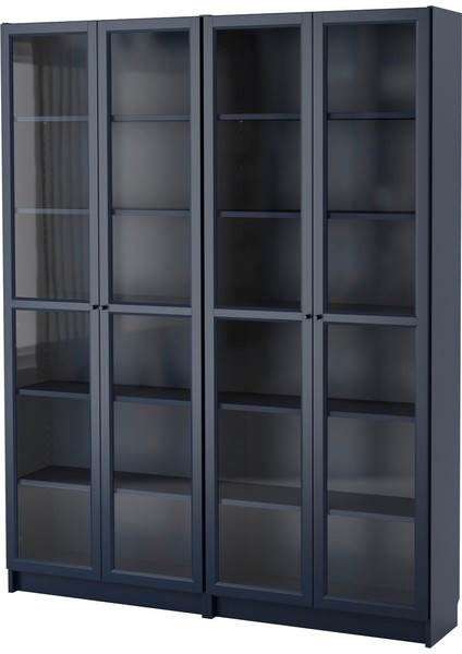 Cam Kapaklı Kitaplık, Koyu Mavi, 160X30X202 Cm, 4 Kapaklı