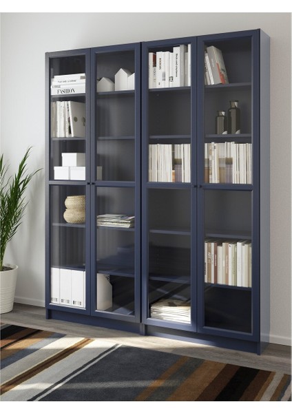 Cam Kapaklı Kitaplık, Koyu Mavi, 160X30X202 Cm, 4 Kapaklı modelleri