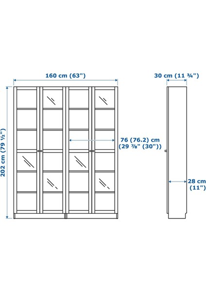 Cam Kapaklı Kitaplık, Koyu Mavi, 160X30X202 Cm, 4 Kapaklı fırsatları
