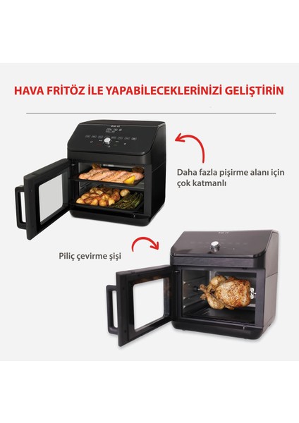 13 Litre 9 Programlı Yapışmaz ve Yıkanabilir Aksesuarlı Air Fryer Fırın Siyah fiyatları