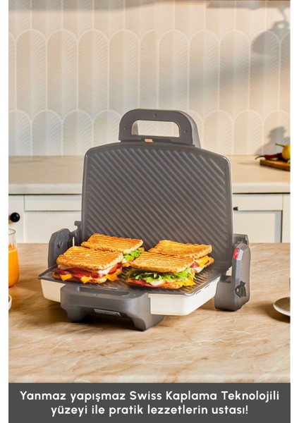 Güçlü 1800 W Izgara ve Tost Makinesi, 4 Dilim Kapasiteli, Renk Bej fırsatları