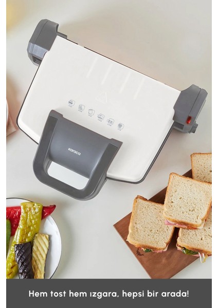 Güçlü 1800 W Izgara ve Tost Makinesi, 4 Dilim Kapasiteli, Renk Bej