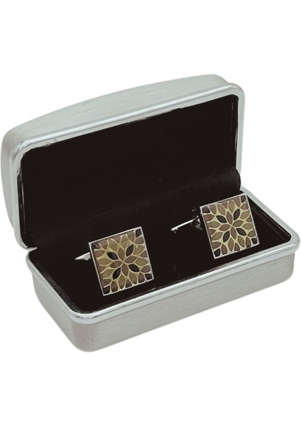 Kahverengi Bej Tonlarında Kare Çiçek Desenli Metal Kol Düğmesi fiyatları