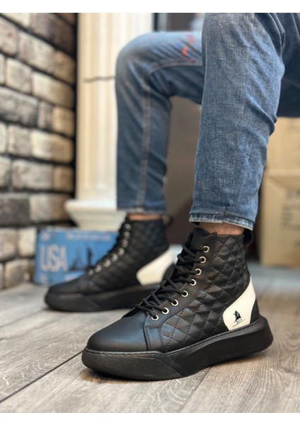 ET0159 Bağcıklı Erkek Yüksek Taban Siyah Beyaz Spor Bot fiyatları