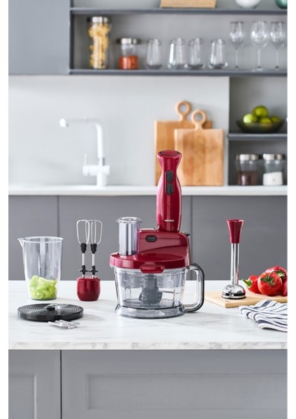 6'lı Çok Amaçlı Mutfak Robotu ve Blender Seti, Kırmızı, 2000 W fiyatları