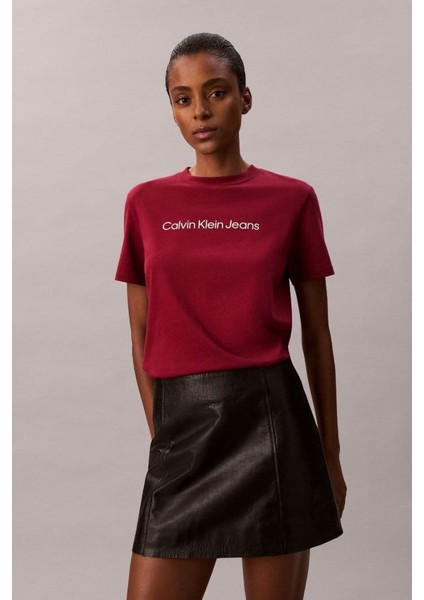 Kadın Regular Kalıp Yazı Baskılı T-Shirt - Bordo modelleri