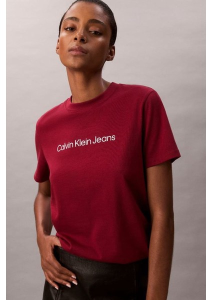 Kadın Regular Kalıp Yazı Baskılı T-Shirt - Bordo fırsatları