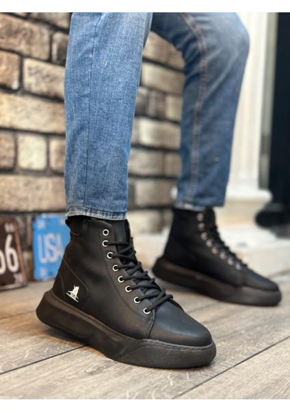 ET0155 Bağcıklı Erkek Yüksek Taban Siyah Spor Bot modelleri