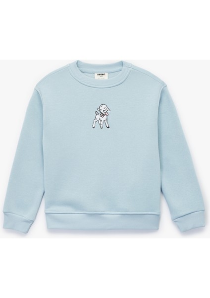 Uzun Kollu Bisiklet Yaka Kuzu Nakış Detaylı Sweatshirt
