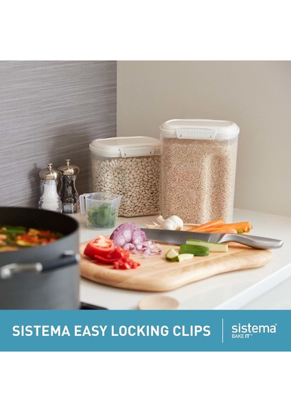 Bakery Pantry Pack 82004 – 5 Parça Hava Geçirmez Saklama Kabı Seti + Ölçü Kabı, Bpa’sız Plastik, Beyaz Kapaklı