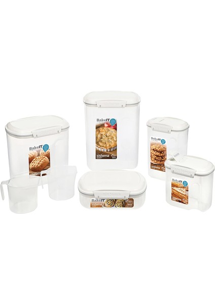 Bakery Pantry Pack 82004 – 5 Parça Hava Geçirmez Saklama Kabı Seti + Ölçü Kabı, Bpa’sız Plastik, Beyaz Kapaklı fırsatları