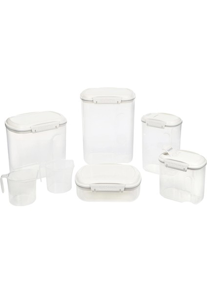 Bakery Pantry Pack 82004 – 5 Parça Hava Geçirmez Saklama Kabı Seti + Ölçü Kabı, Bpa’sız Plastik, Beyaz Kapaklı