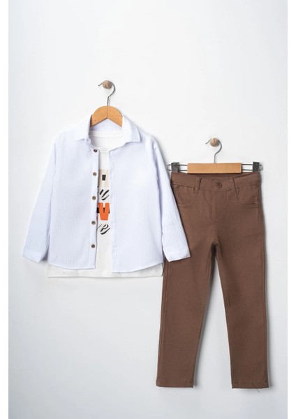 Erkek Çocuk Kolu Ayarlanabilir Gömlekli Pantolonlu Tişörtlü Üçlü Takım
