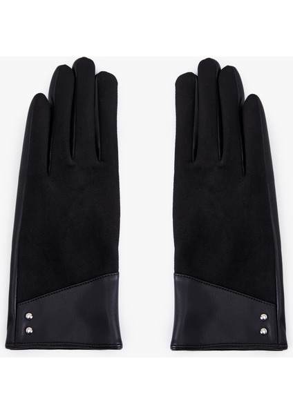 Metal Aksesuarlı Suni Deri Eldiven