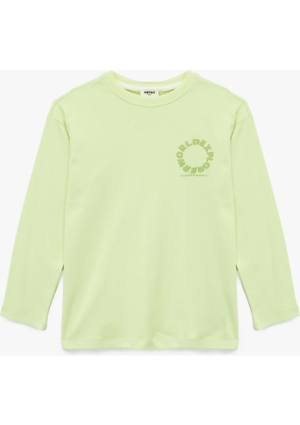 Pamuklu Baskılı Uzun Kollu Bisiklet Yaka Oversize Sweatshirt