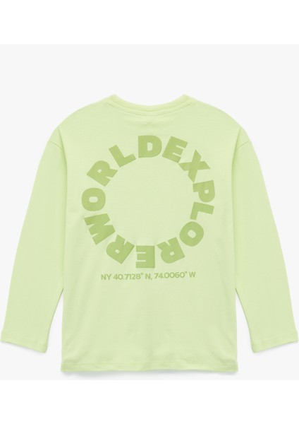 Pamuklu Baskılı Uzun Kollu Bisiklet Yaka Oversize Sweatshirt fiyatları