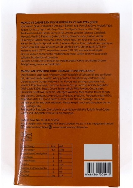 Passione Lacoco - Mango ve Çarkıfelek Meyvesi Kreması ve Patlayan Şekerli Sütlü Çikolata 100 G fırsatları