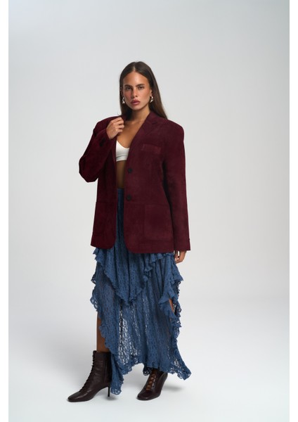 Orsina Yırtmaç Detaylı Bordo Blazer