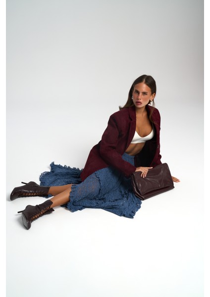 Orsina Yırtmaç Detaylı Bordo Blazer modelleri