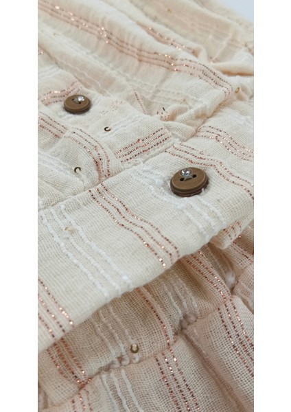 Çizgi Detaylı Düğmeli %100 Pamuk Müslin Kumaş Bebek ve Çocuk Kız Ikili Takım fırsatları