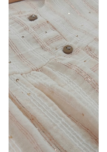 Çizgi Detaylı Düğmeli %100 Pamuk Müslin Kumaş Bebek ve Çocuk Kız Ikili Takım indirimleri