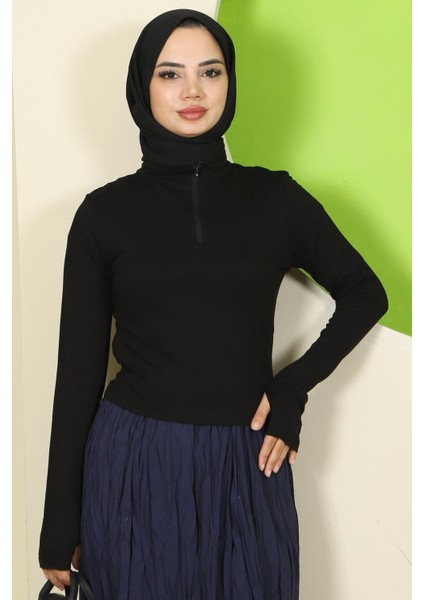Yarım Fermuarlı Body Siyah HM2830