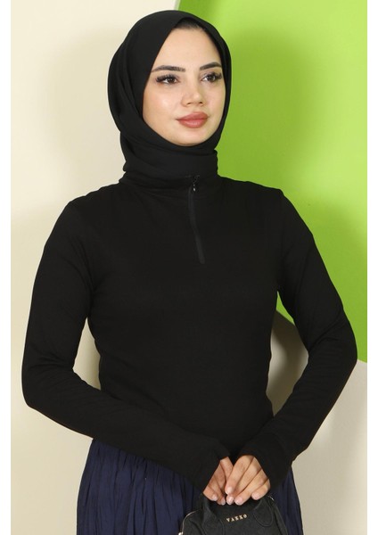 Yarım Fermuarlı Body Siyah HM2830 indirimleri