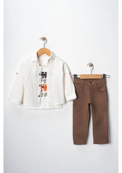 Erkek Çocuk Kolu Ayarlanabilir Gömlekli Pantolonlu Tişörtlü Üçlü Takım