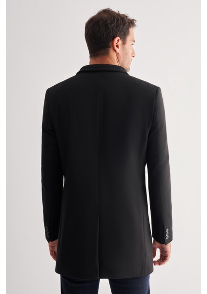Siyah Dik Yaka Esnek Slim Fit Classic Kaşe Kaban 1008255171 indirimleri