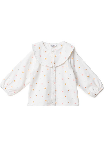 Kız Bebek Gömlek Düğmeli Bebe Yaka Uzun Kol