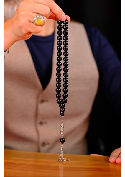 Gümüş Cevşen Tasarım Iri Boy Oltu Taşı Tesbih fiyatları