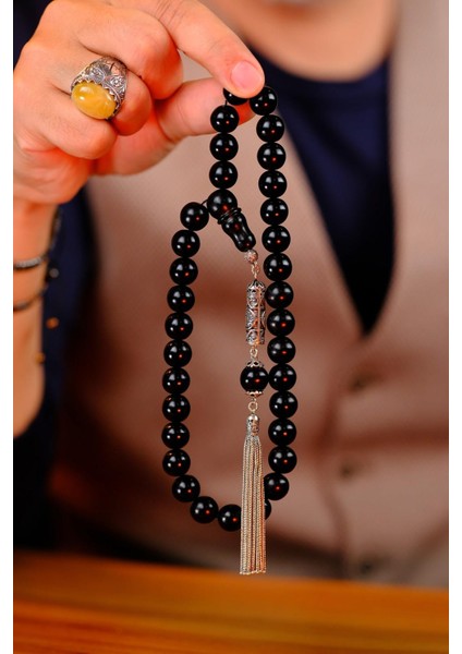 Gümüş Cevşen Tasarım Iri Boy Oltu Taşı Tesbih indirimleri