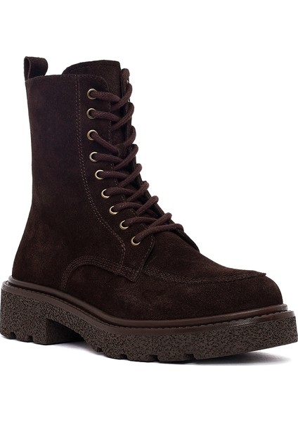 Kadın Kahverengi Fermuarlı Kalın Tabanlı Süet Deri Postal Bot 25WFD511510
