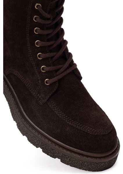 Kadın Kahverengi Fermuarlı Kalın Tabanlı Süet Deri Postal Bot 25WFD511510