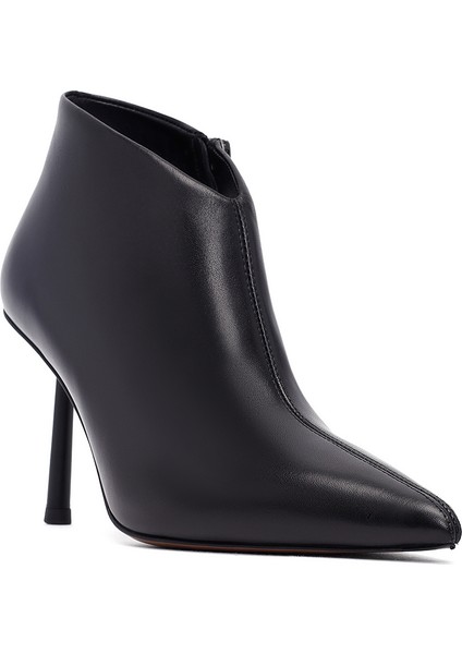Kadın Siyah Fermuarlı Ince Topuklu Deri Bot 25AFD101018
