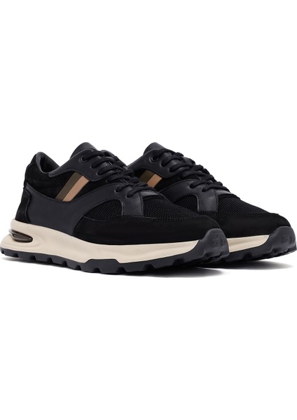 Erkek Siyah Bağcıklı Kalın Tabanlı Deri Sneaker 25WFD660414 modelleri