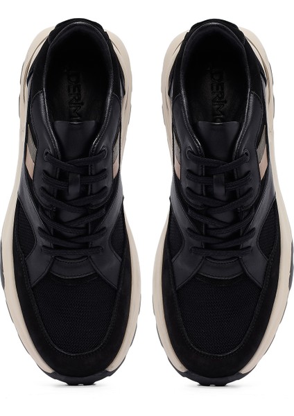Erkek Siyah Bağcıklı Kalın Tabanlı Deri Sneaker 25WFD660414