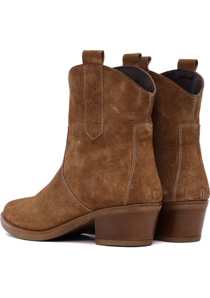 Kadın Camel Kısa Kalın Topuklu Süet Deri Kovboy Bot 25WFD511710