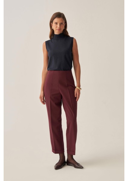 Bordo-Bilek Boy Double Paça Interlok Pantolon