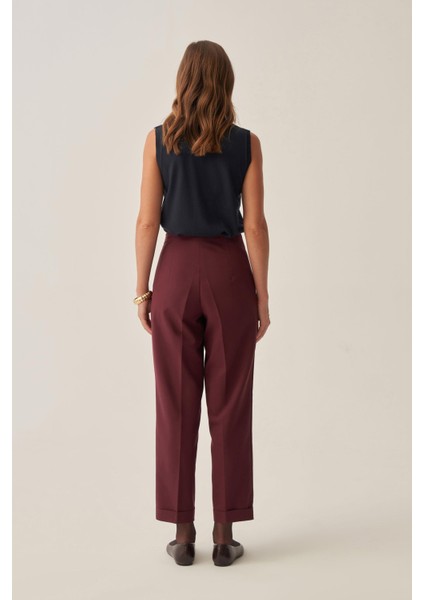 Bordo-Bilek Boy Double Paça Interlok Pantolon modelleri