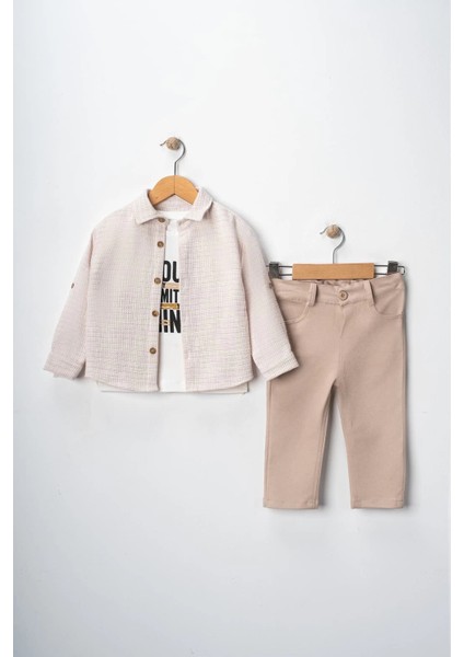 Erkek Çocuk Kolu Ayarlanabilir Gömlekli Pantolonlu Baskılı Tişörtlü Üçlü Spor Takım fiyatları